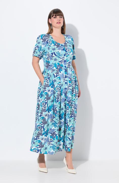 Produktbild Ulla Popken Jersey-Maxikleid, Blüten, Rundhals, Halbarm (56)