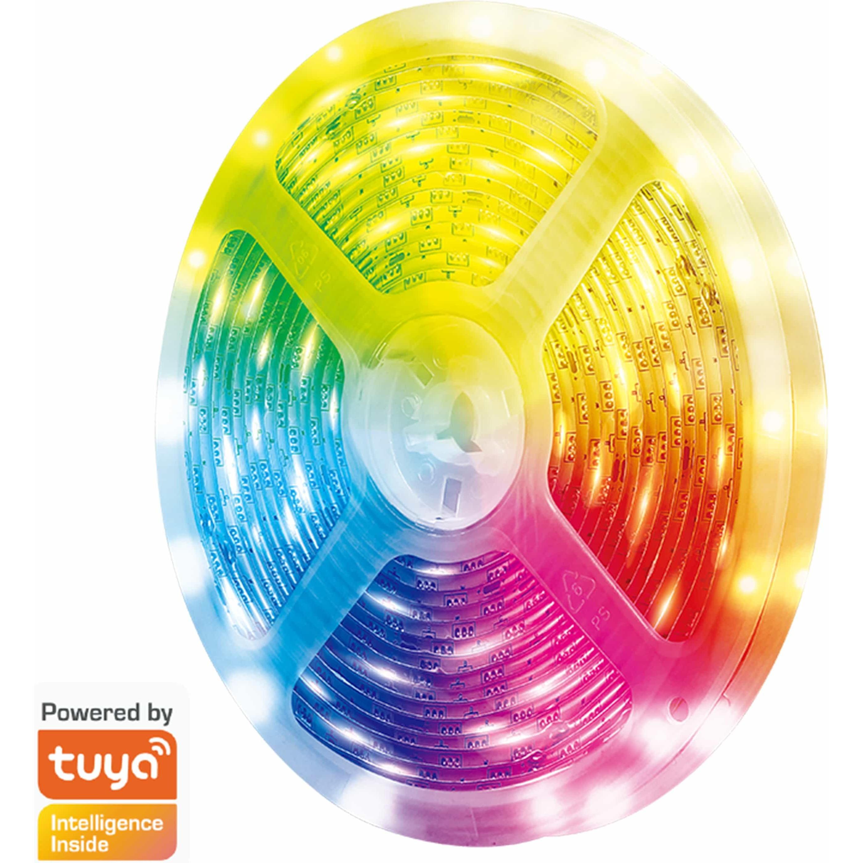 LogiLink, LED Streifen, Wi-Fi Smart RGB+CCT-LED-Band, selbstklebend, Tuya kompatibel, 5 m (500 cm, Indoor)