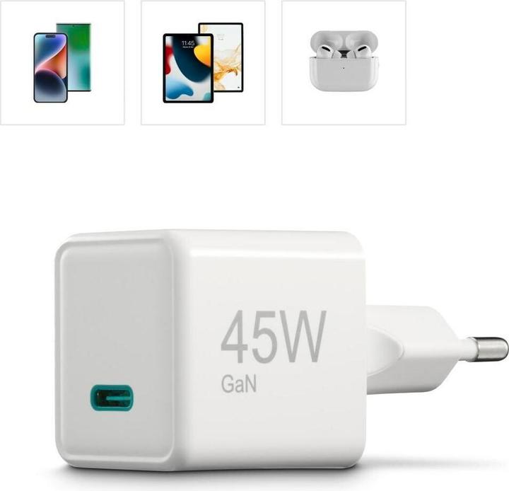Image du produit Hama Chargeur rapide, USB-C, PD/QC/GaN, super-mini-chargeur, 45 W, blanc (45 W, 1 portion)
