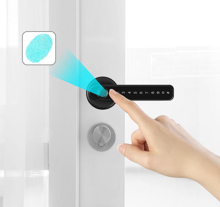 Produktbild VisorTech Sicherheits-Türbeschläge schwarz, Fingerprint Scanner, PIN, 5er Set (Fingerabdruck)