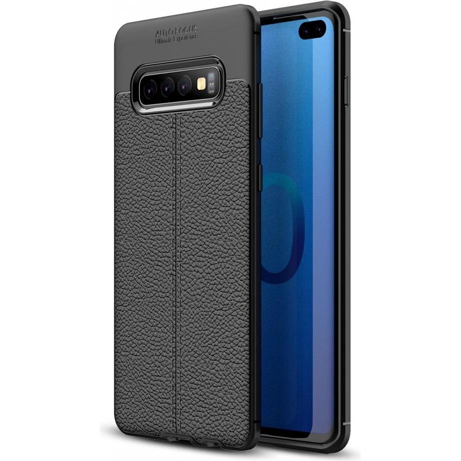 Screenguard Samsung Galaxy S10+ Hülle Leather Design TPU Cover (Samsung Galaxy S10+), Smartphone Hülle, Schwarz