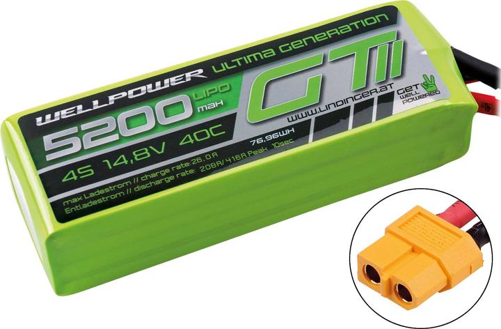 Actual product image Wellpower LIPO AKKU ULTIMA GT II 5200 MAH / 14,8 Volt 4S 40/80C CH5/8 XT-60 (14.80 V, 5200 mAh)