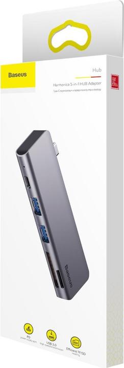Actual product image Baseus Harmonica Five-in-one HUB Adapter Grey (USB-C, 5 ports)