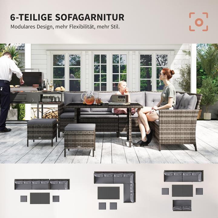 Produktbild Outsunny Sitzgruppe Polyrattan, Metall, Polyester, Sicherheitsglas Grau