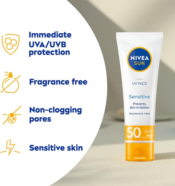 Produktbild NIVEA Sun, Gesichtscreme, beruhigt Reizungen, SPF 50+, 50 ml (Sonnencreme, SPF 50, 50 ml)