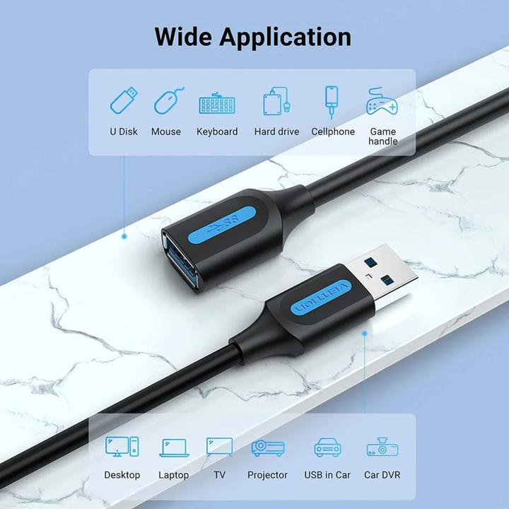 Produktbild Vention USB 3.0 male to female extension cable CBHBG 1.5m Black PVC (1.50 m)