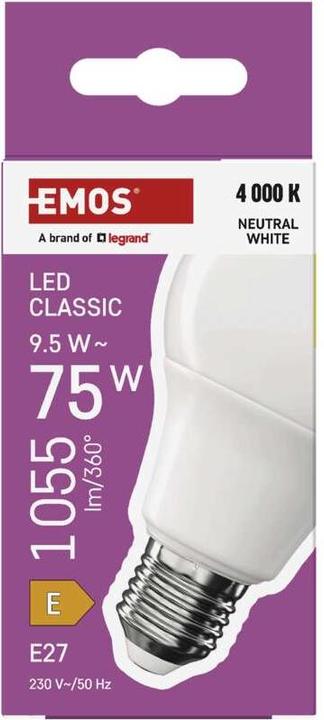 Image du produit Emos LED Lampe Classic A60 / E27 / 9,5 W (75 W) / 1055 lm / Neutral Weiss (E27, 9.50 W, 1055 lm, 1 x, E)
