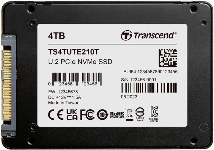 Actual product image Transcend UTE210T 4 TB Internal U.2 PCIe NVMe SSD 6.35 cm (2.5 inch) PCIe NVMe 4. (4000 GB, 2.5")