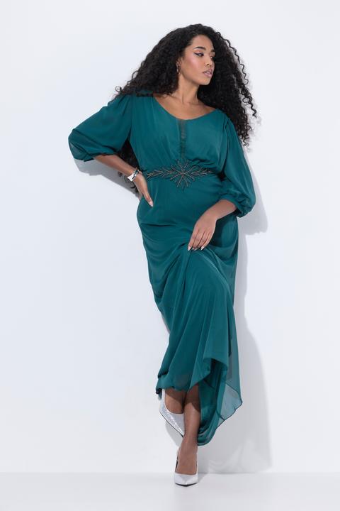Produktbild Ulla Popken Chiffon-Maxikleid, doppellagig, V-Ausschnitt, 3/4-Arm (58)
