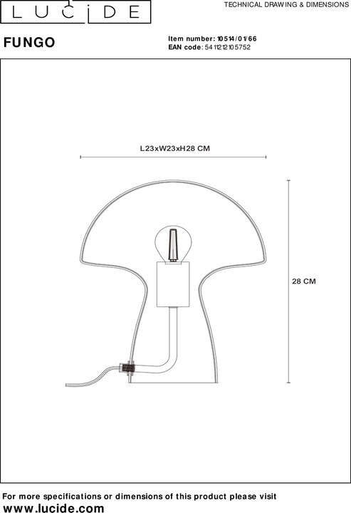 Produktbild Lucide FUNGO - Tischlampe - 1xE27 - Rosa 10514/01/66 (E27)