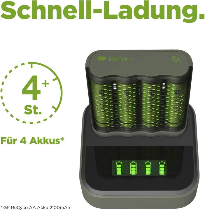 Produktbild GP Batteries ReCyko M4D45 4-fach LCD 4Port Docking St. + 4x AA NiMh 2600mAh (4 Stk., AAA, AA, 2100 mAh, Ladegerät inkl. Akku)