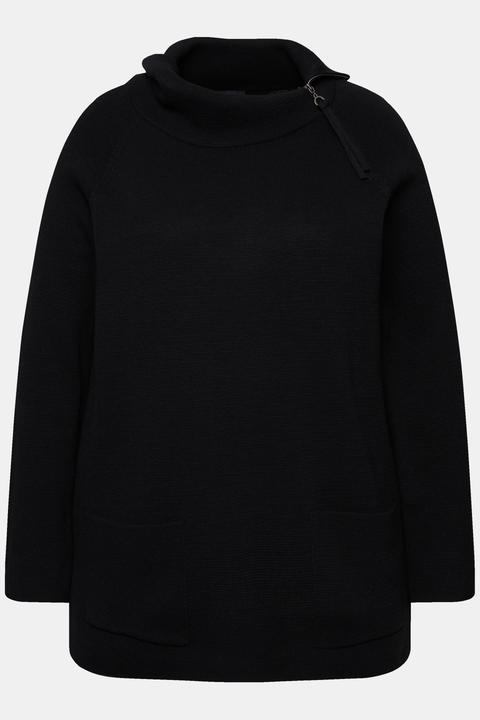 Image du produit Ulla Popken Pull à col montant et manches longues, fermeture éclair, coupe Regular (60)