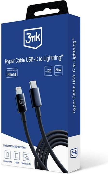 Produktbild 3MK Hyper Cable USB-C - Lightning 20W 1.2m Czarny/Black Kabel (1.20 m, USB 3.2 Gen 1, 20 W)