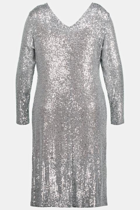 Image du produit Ulla Popken Robe à sequins, taille drapée, décolleté en V, manches longues (60)
