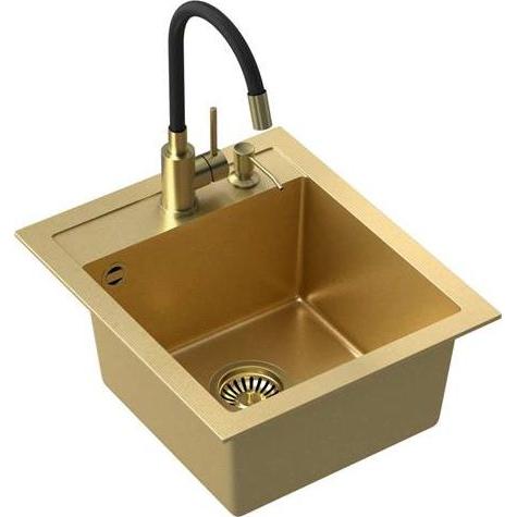 Steiner, Waschbecken, ART JOHNNY 100 (43x50x20,3) Steingran Art Gold with hand siphon, Maggie tap and dispenser - gold (...