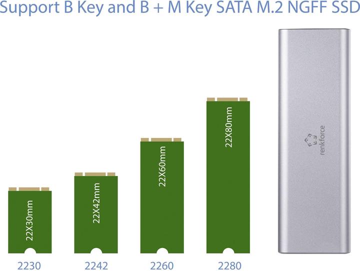 Actual product image Renkforce RF-ENC-600 M.2 hard drive enclosure M.2 SATA SSD, M.2 PCIe NVMe SSD USB (M.2)