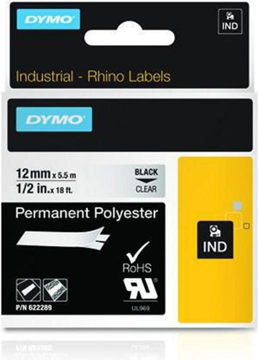 Produktbild Dymo Rhino 12mm schwarz auf Hell Perm Poly (1.20 cm, Transparent)