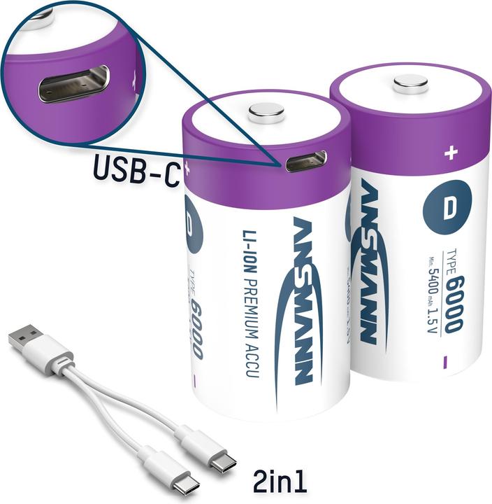 Produktbild Ansmann Premium Rechargeable (2 Stk., D, 6000 mAh)