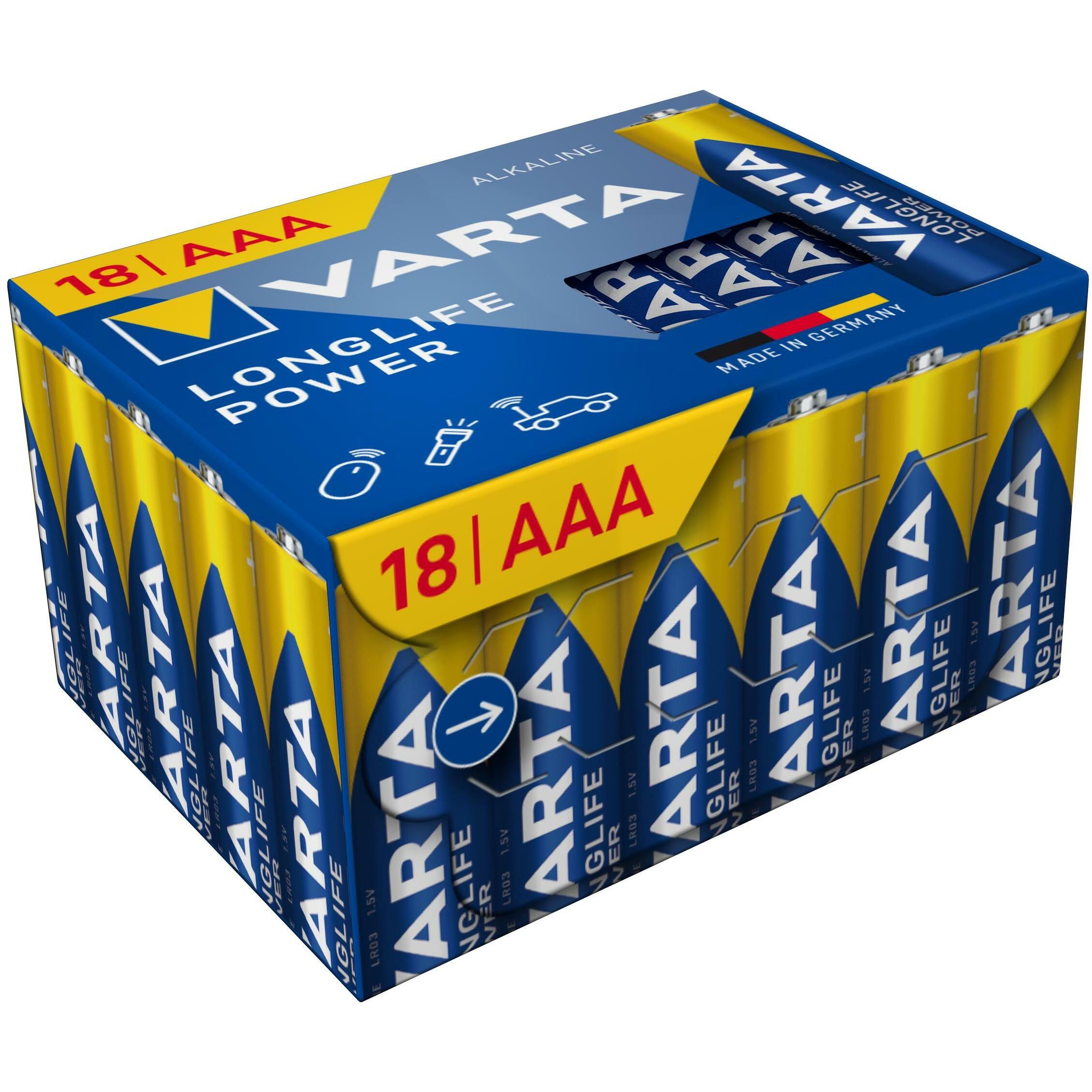 Varta Longlife Power AAA CUBE18 (18 pz., AAA / LR03 / Micro / R03 / AM4 / MN2400 / KR03, 1260 mAh), Batterie + pile