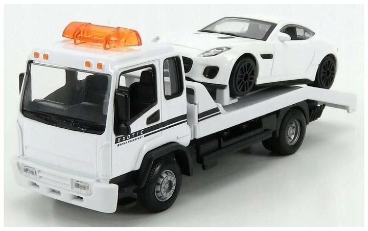 Actual product image Bburago 18/31419 Metal Street Fire scale 1:43 Official Jaguar F-Type v6 Dynamic with transport truck