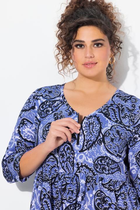 Actual product image Ulla Popken Paisley Zip Front 3/4 Sleeve Empire Knit Dress (62)