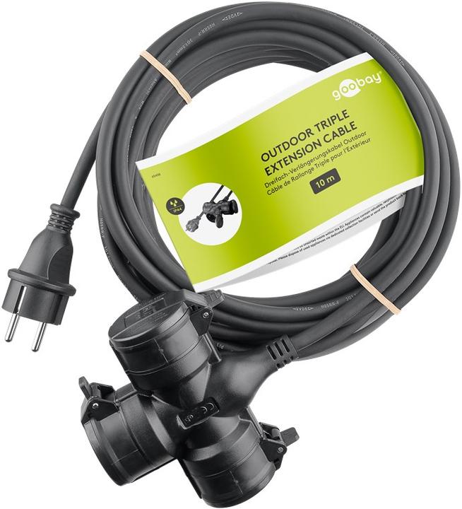 Image du produit Goobay Câble d'extension triple Outdoor, 10 m, noir (10 m, CEE 7/3)