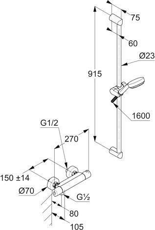 Produktbild Kludi Therm-Brausearmatur LOGO SHOWER D DN 15 900mm chr