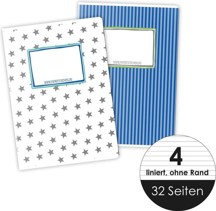 Produktbild Papierdrachen Schulhefte 4er Set (A5, Liniert, Kariert, Kein Einband)