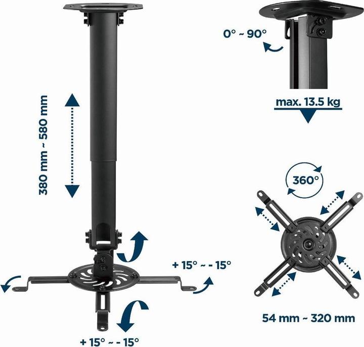 Image du produit Gembird Soporte De Techo Ajustable Para Proyector (Plafond)