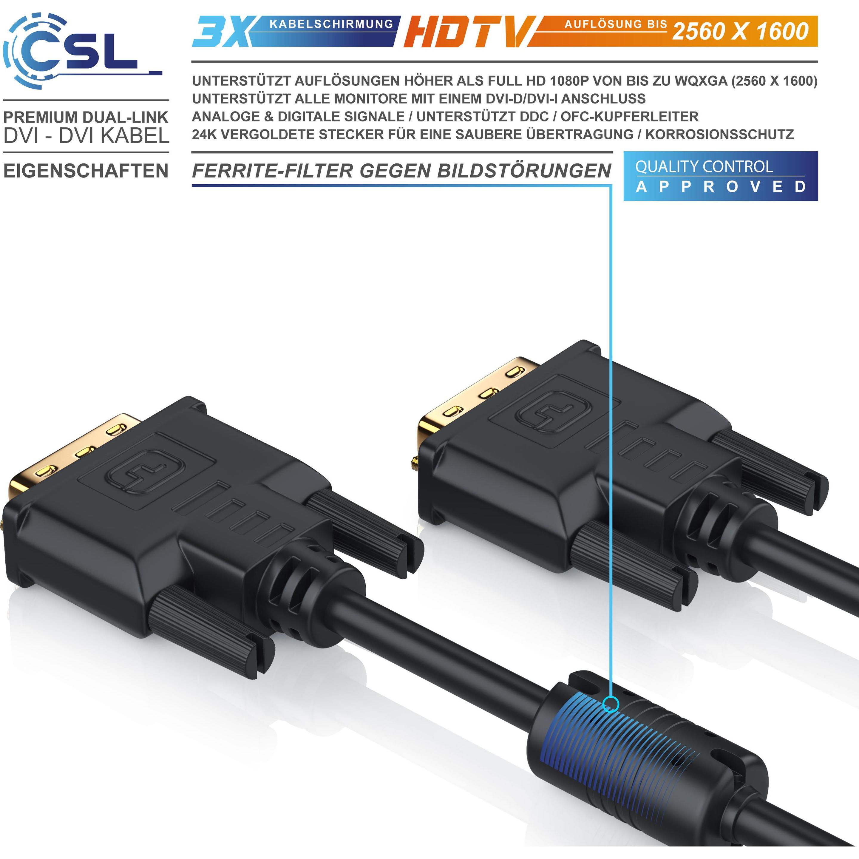 Thumbnail - CSL DVI zu DVI Kabel - Dual Link 24 1 - HDTV Auflösungen bis 2560x1600 - Ferritkern - OFC Kupferleiter (2 m, DVI), Video...