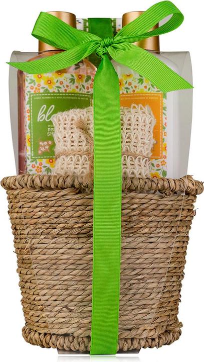 Accentra Badeset BLOSSOM in Seegraskörbchen, inkl. 150ml Duschgel, 150ml Bodylotion, 150g Badesalz, Sisal-Han (Körperpflegeset, Haarpflege Set)