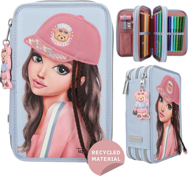 Image du produit Magni Depesche TOPModel trousse à crayons TEAM TEDDY 3 compartiments remplis bleu pendentif ourson