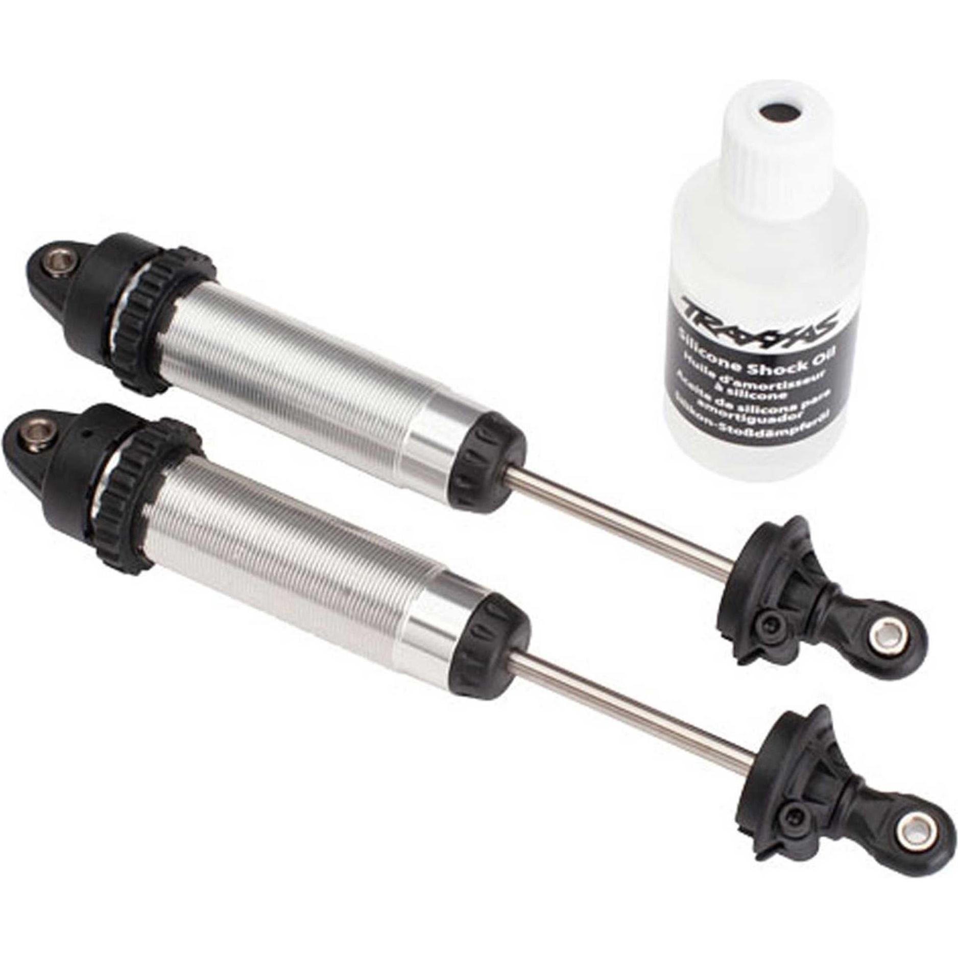 Traxxas Shocks, GTR, 134mm, silver aluminum ( fully assembled w/o springs) (front, threaded) (2)