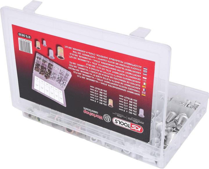 Image du produit KS Tools Assortiment de rivets filetes acier et aluminium, M3x9mm-M10x21mm, 300 pcs