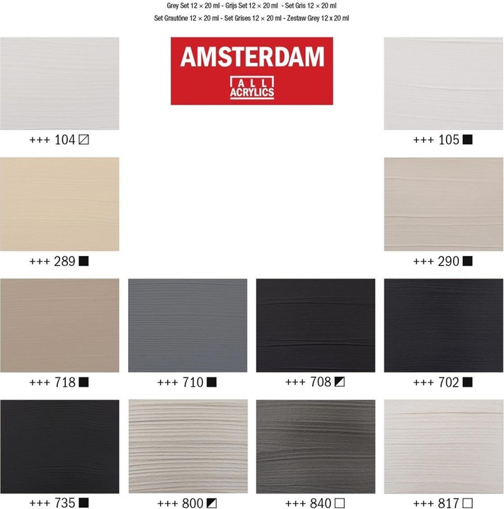 Produktbild Amsterdam Acrylfarbe Greys 12 Tuben à 20 ml (Grau, 20 ml)