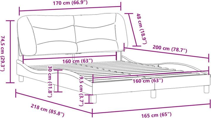 Produktbild vidaXL Bettgestell mit Kopfteil Stoff (160 x 200 cm)