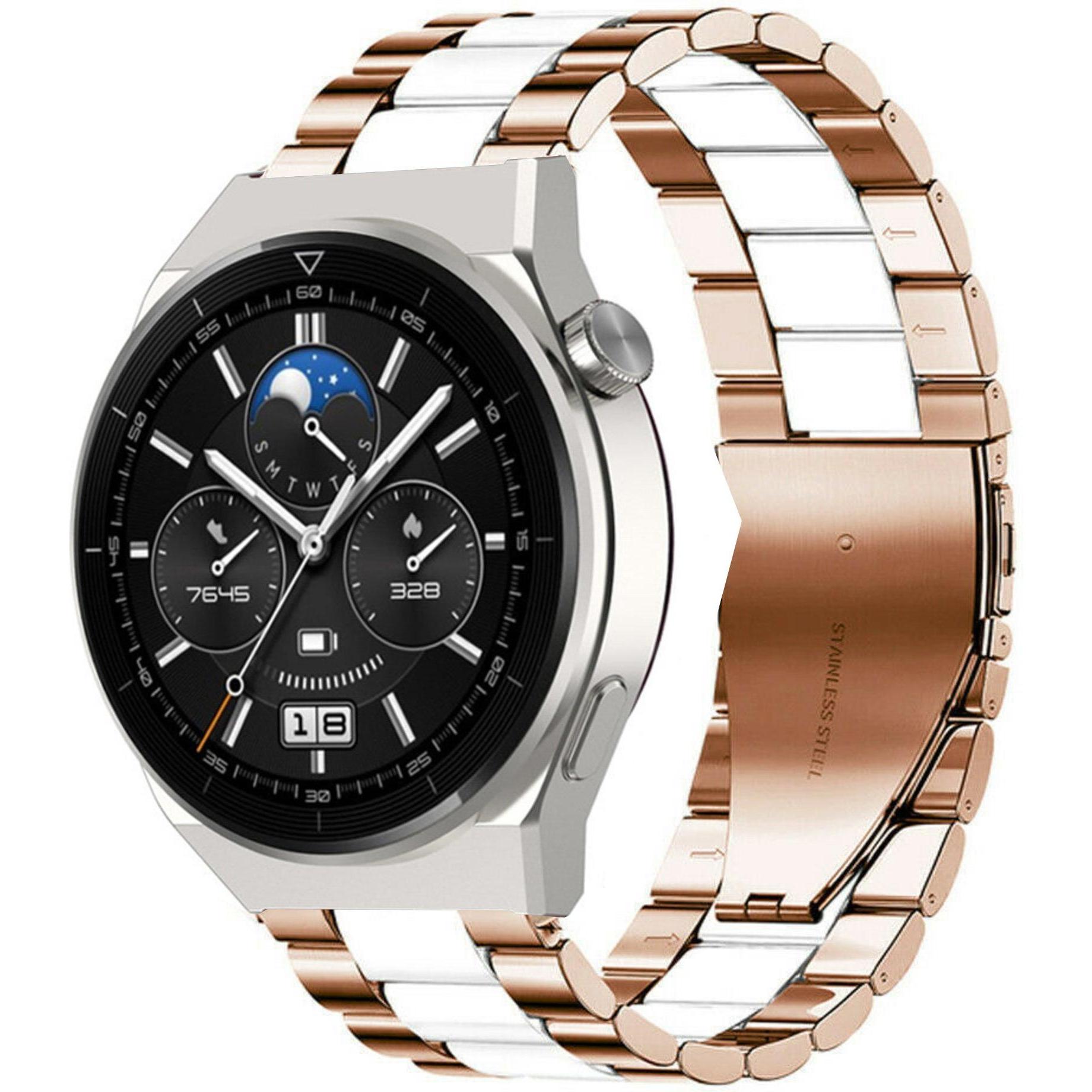 Thumbnail - Strap-it Stahlarmband (22 mm, Edelstahl, Huawei Watch 3 Pro), Uhrenarmband, Weiss, Gold