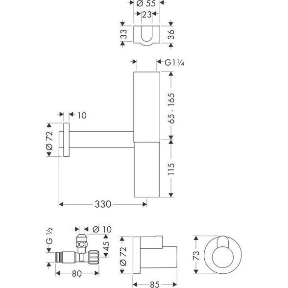 Thumbnail - hansgrohe, Siphon, Designsiphon Set FLOWSTAR AXOR mit Eckventilen brushed nickel