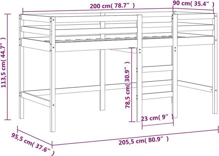 Produktbild VidaXL Kinderhochbett mit Vorhängen Rosa (90 x 200 cm)