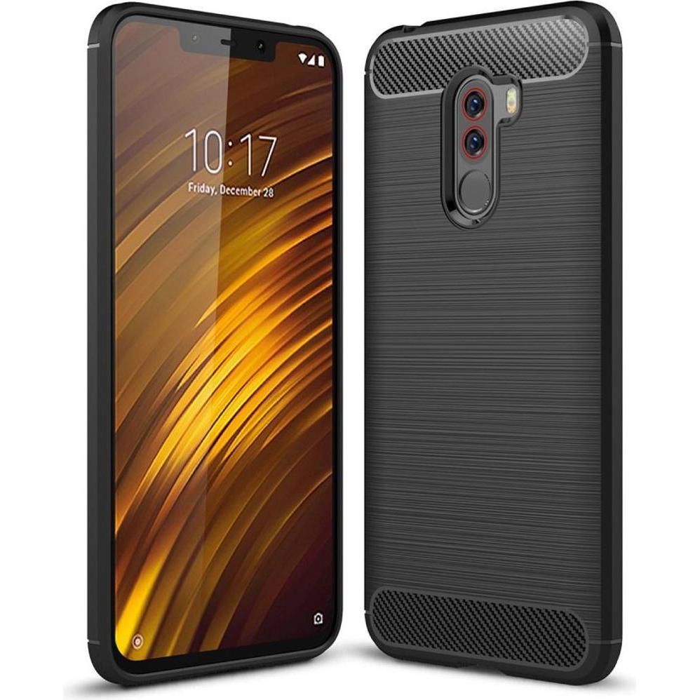 König Design Hülle Handy Schutz für Xiaomi Pocophone F1 Case Cover Bumper Carbon Etui Schwarz (Xiaomi Pocophone F1), Sma...