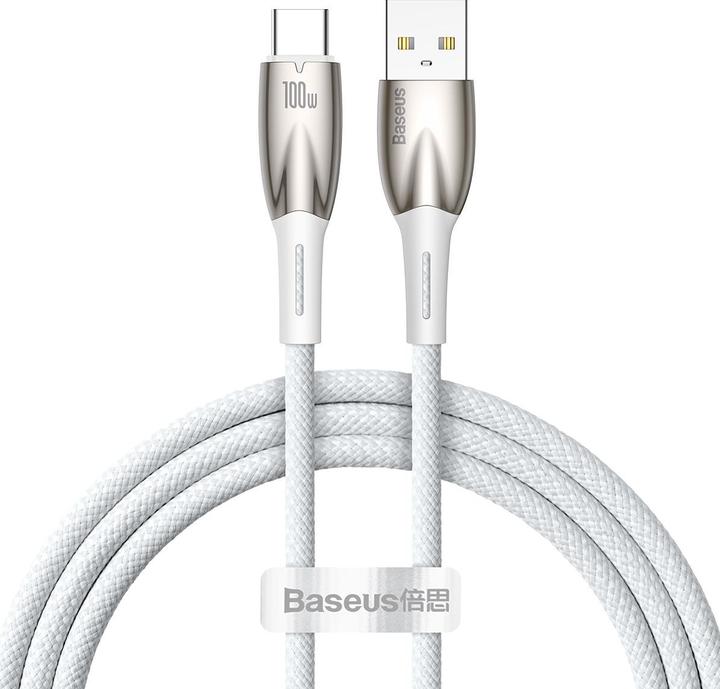 Actual product image Baseus USB cable for USB-C Glimmer Series, 100W, 1m (White) (1 m, USB 2.0, 100 W)