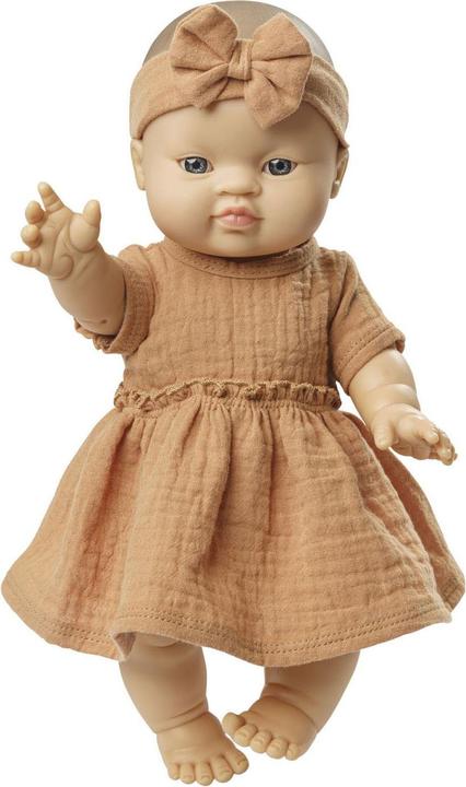 Image du produit Heless Robe de poupée en 100% coton biologique avec froufrous et bandeau, caramel, 2 pièces, taille 28 35