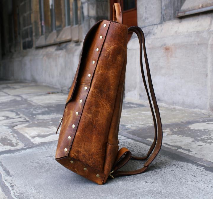 Image du produit Only-Bags.Store Sac à dos en cuir véritable fait main, sac à dos, sac de voyage vintage pour ordinateur portable
