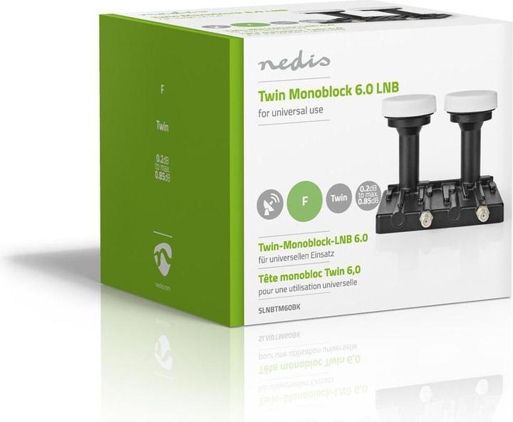 Produktbild Nedis LNB Twin Monoblock 6,0 ° Ausgangsanschluss: 2X F-Stecker Rauschmass Bereich: 0.85 dB Konversio (Single LNB)