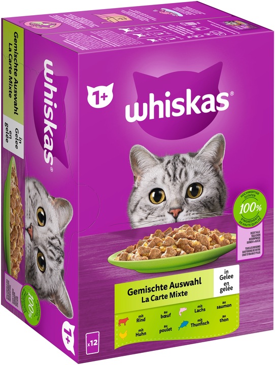 Produktbild Whiskas Frischebeutel 85g Gemischte Auswahl in Gelee 1+ 12-Pack (Adult, 4 Stk., 1020 g)