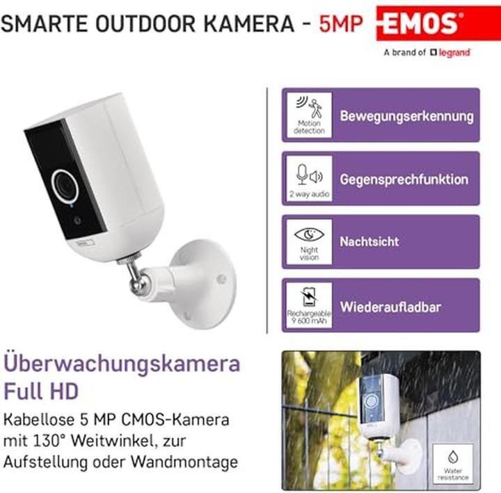Immagine prodotto Emos Telecamera IP per esterni GoSmart con WiFi IP-210 SNAP, alimentata a batteria (2592 x 1944 pixel)
