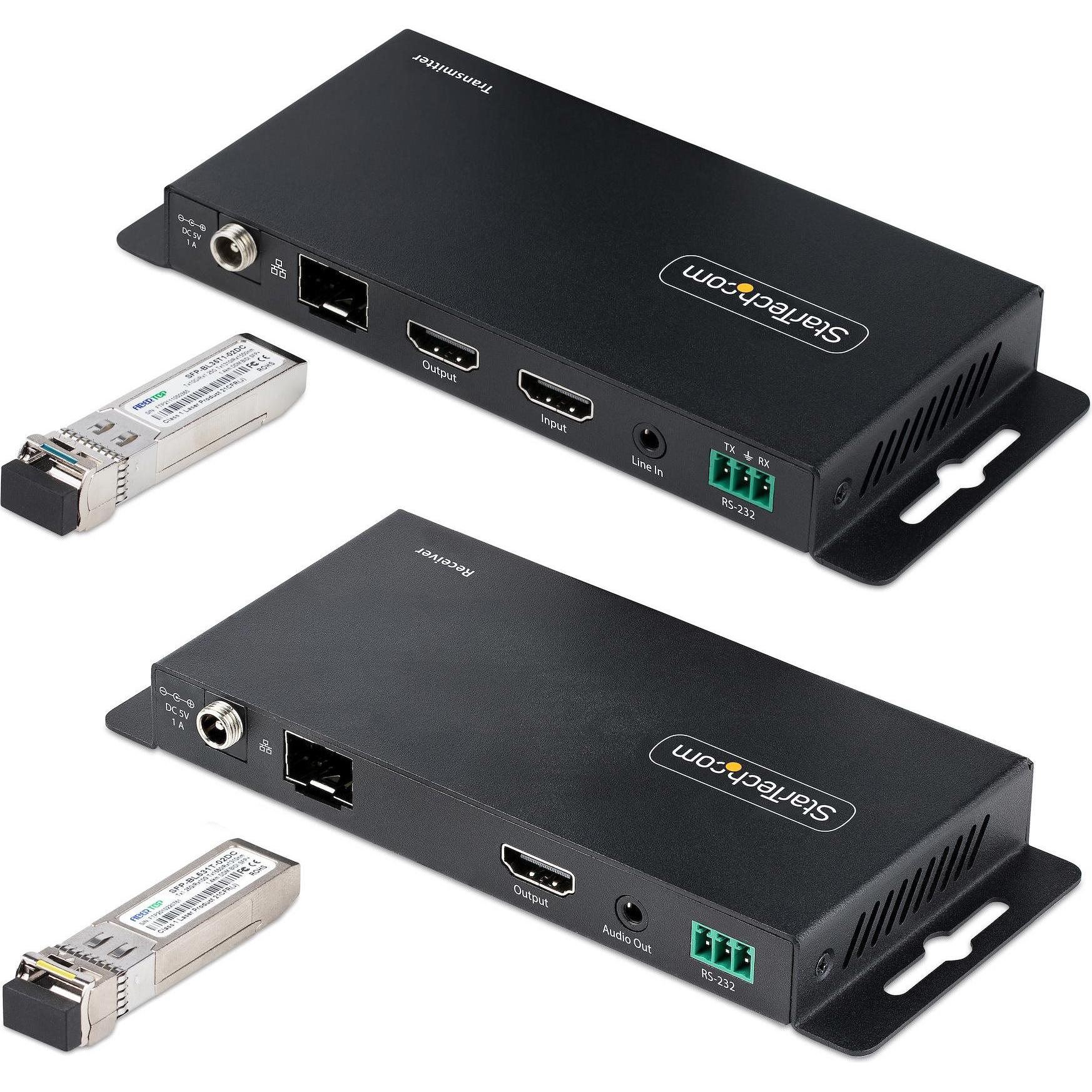 StarTech COM 4K HDMI over Fiber Extender Kit 4K 60Hz 3300ft 1km Single Mode/1000ft 300m Multimode LC, Accessori video, Nero