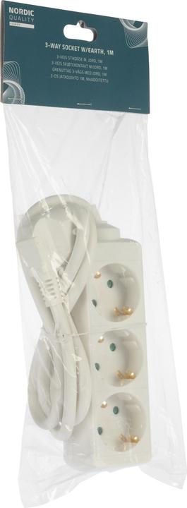 Produktbild Deltaco Power outlet 3-way connector with earth, 1m (3 x, CEE 7/3, 1 m)