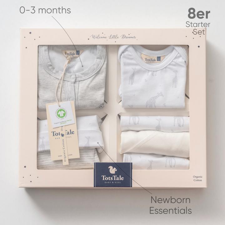 Produktbild TotsTale Premium 8-tlg. Newborn Starter-Set – Babykleidung aus Bio-Baumwolle – Geschenk zur Geburt (50, 56, 62, 68)
