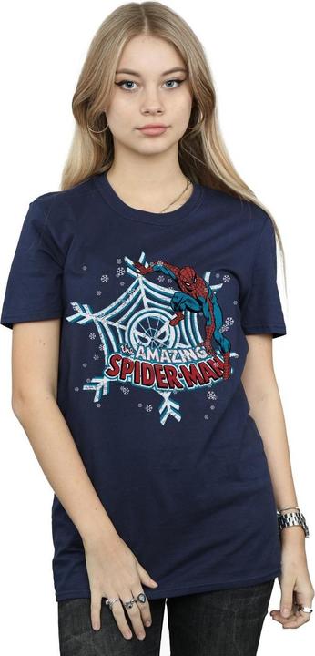 Actual product image Womens/Ladies Spider-Man Christmas Cotton Boyfriend T-Shirt (L)